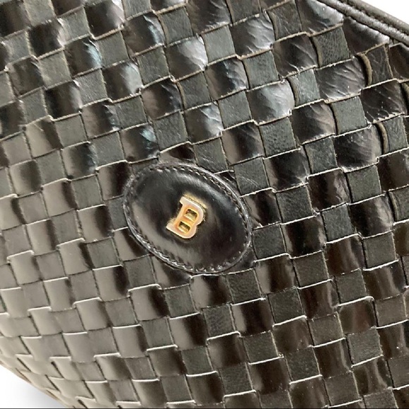 Bally Black Woven Leather Crossbody Shoulder Bag Gold Logo Italy STRONG BUY - Picture 4 of 7